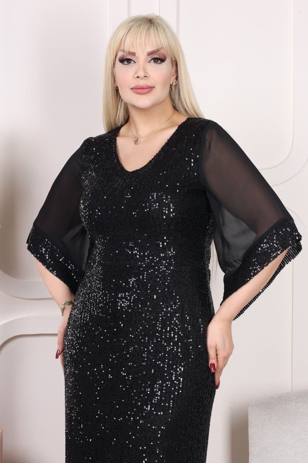 Büyük Beden Zara Kumaş Abiye Elbise Siyah
