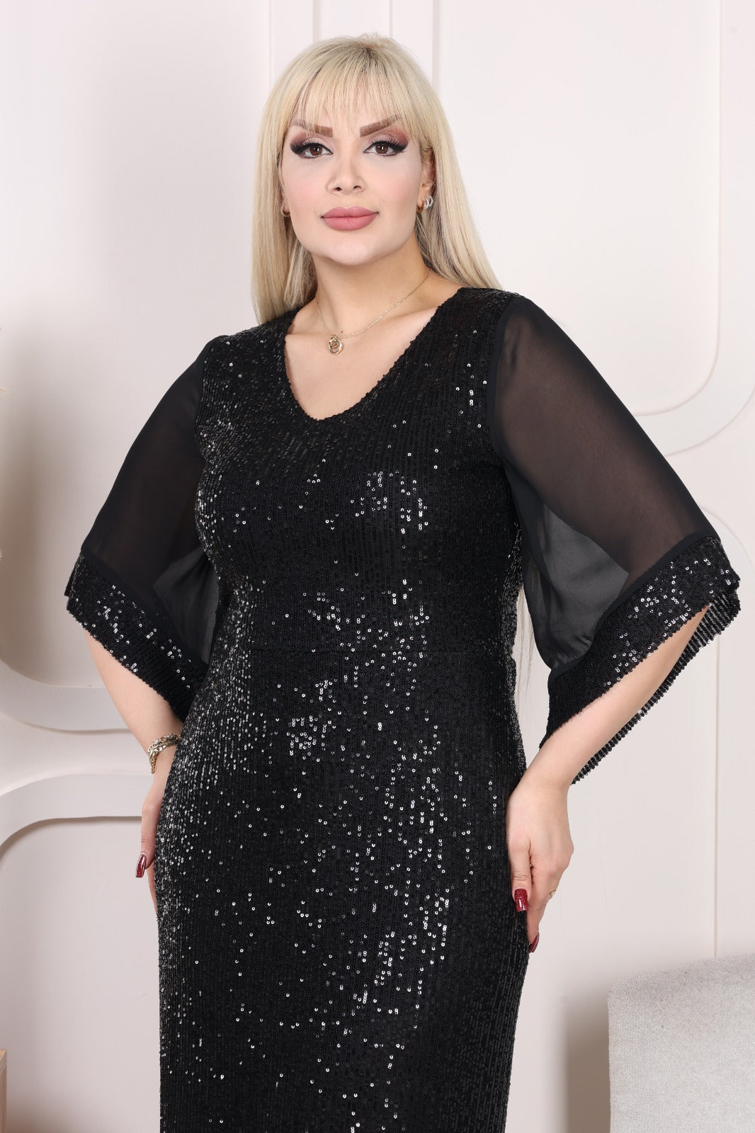 Büyük Beden Zara Kumaş Abiye Elbise Siyah