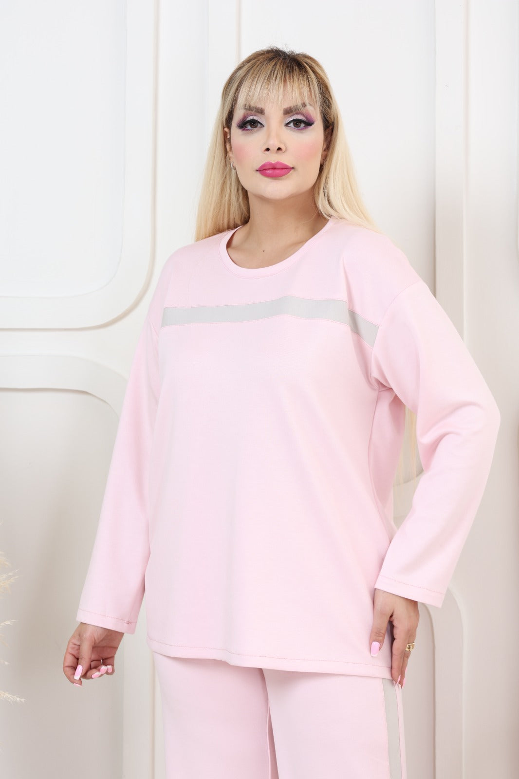 2 li Modal kumaş Uzun Kollu Rahat Kalıp Spor Günlük.Pembe Eşofman Takım